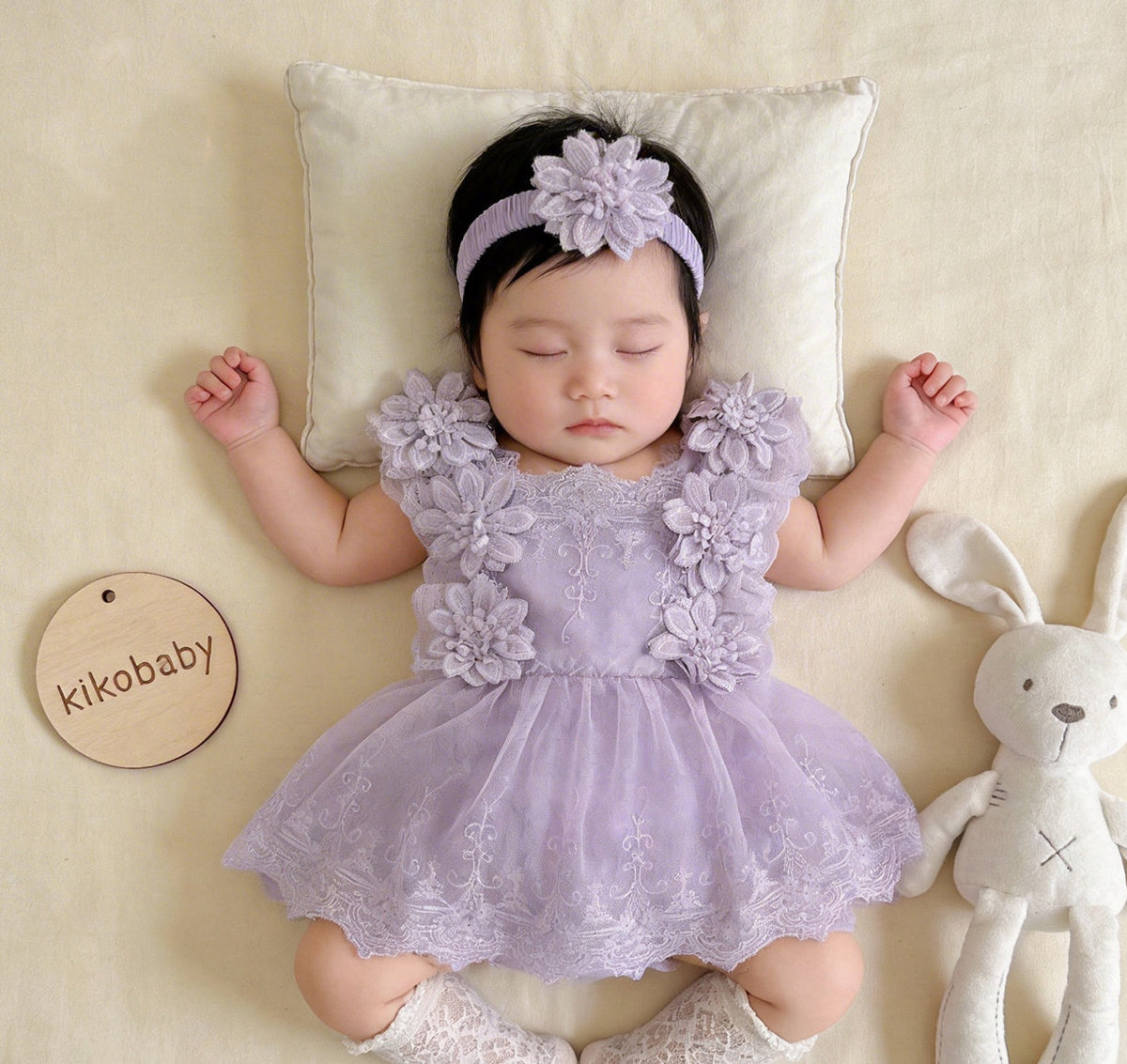 Vintage Floral Lace Baby Romper Dress & Headband Set