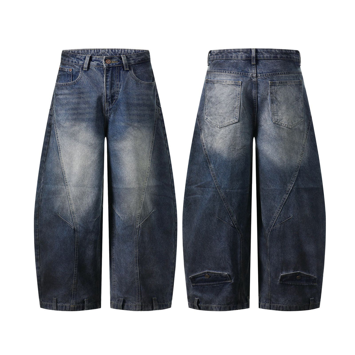 Vintage Sun-Faded Paneled Wide-Leg Denim Trousers