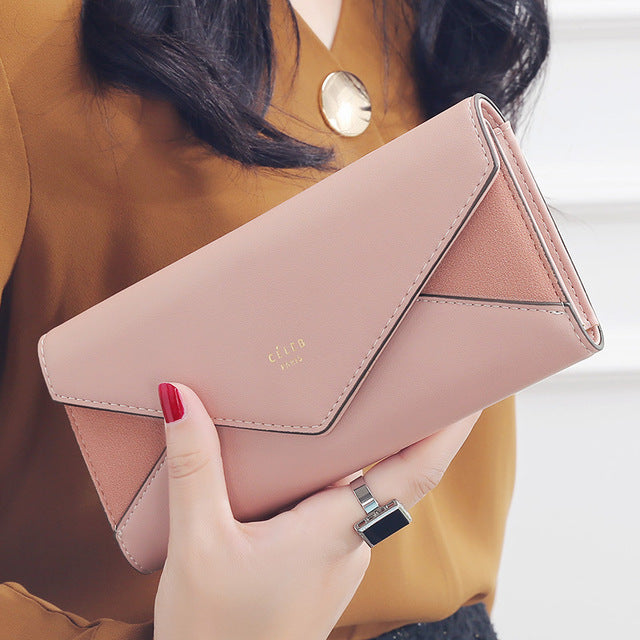 Geometric Envelope Flap Leather Long Clutch Wallet