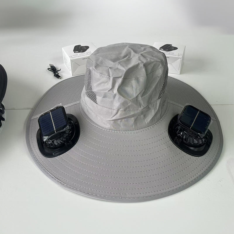 Dual Solar-Powered Fan Wide-Brim Safari Hat