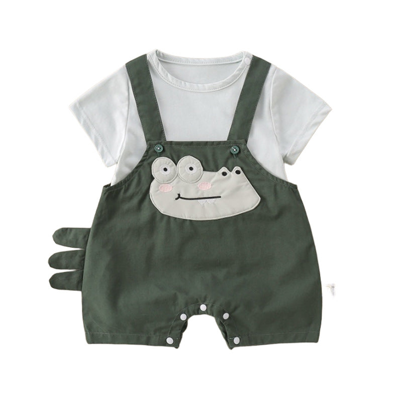 Playful Crocodile Applique Baby Overall & T-Shirt Set