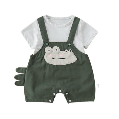 Playful Crocodile Applique Baby Overall & T-Shirt Set