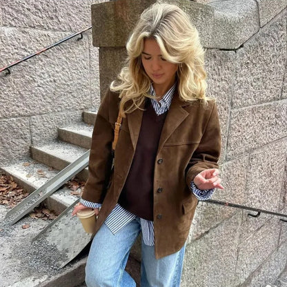 Vintage Faux Suede Button-Up Blazer Jacket