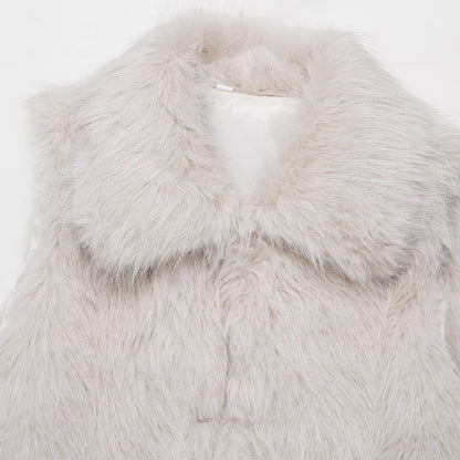 Plush Cropped Faux Fur Collar Vest"