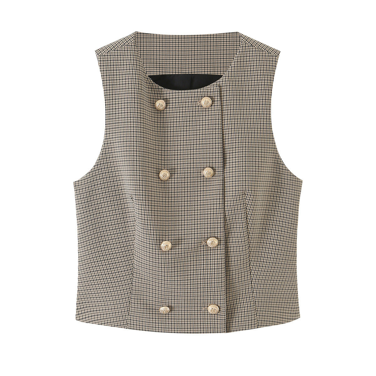 Double-Breasted Plaid Vest & Belted Wide-Leg Trouser Set
