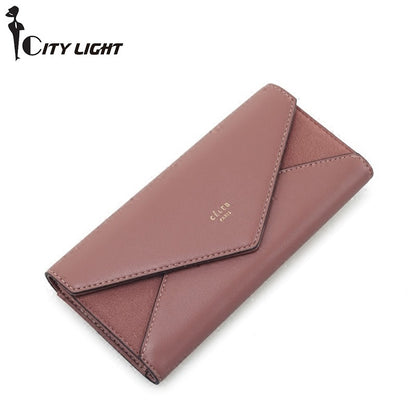 Geometric Envelope Flap Leather Long Clutch Wallet