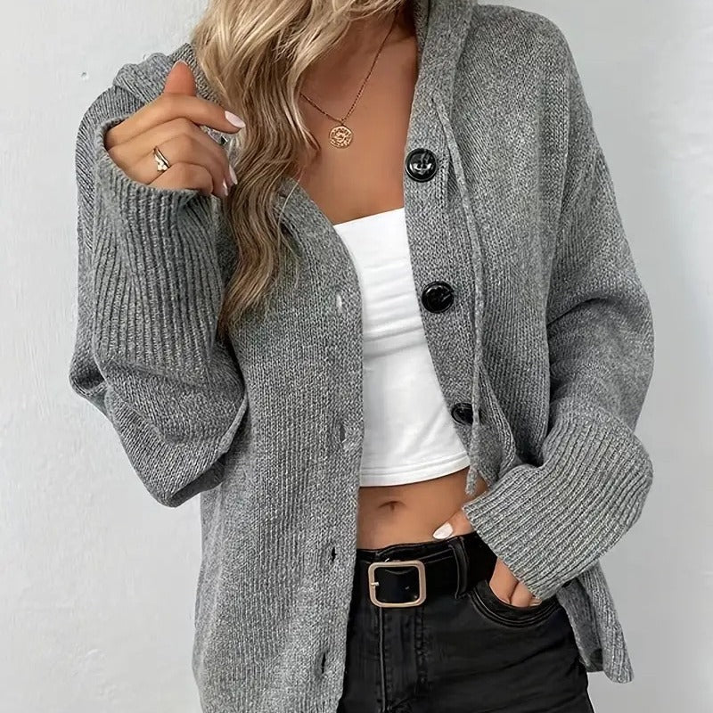 Cozy Button-Up Hooded Knit Cardigan