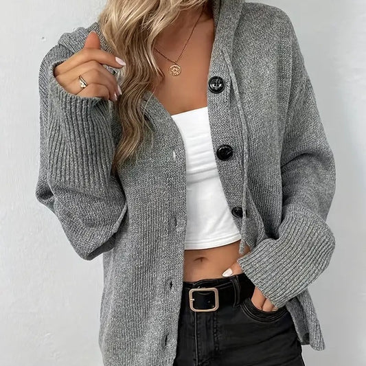 Cozy Button-Up Hooded Knit Cardigan