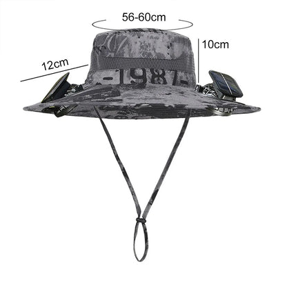 Dual Solar-Powered Fan Wide-Brim Safari Hat