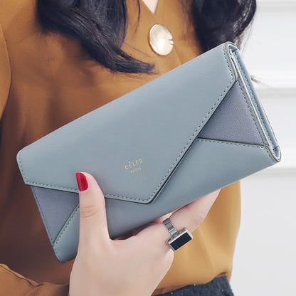 Geometric Envelope Flap Leather Long Clutch Wallet