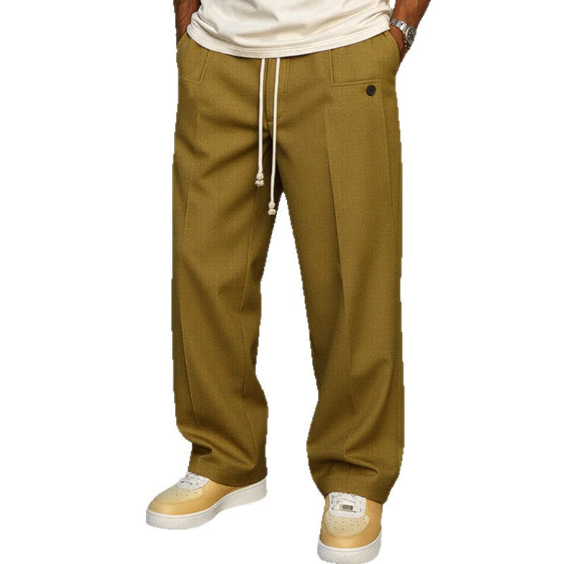 Minimalist Wide-Leg Drawstring Suit Trousers