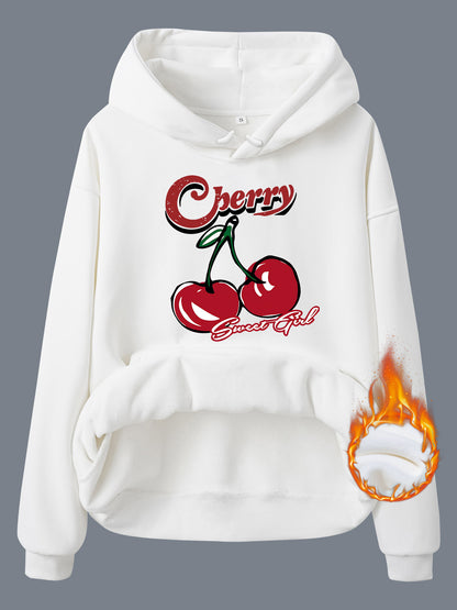 Retro Cherry Sweet Plush Fleece Hoodie