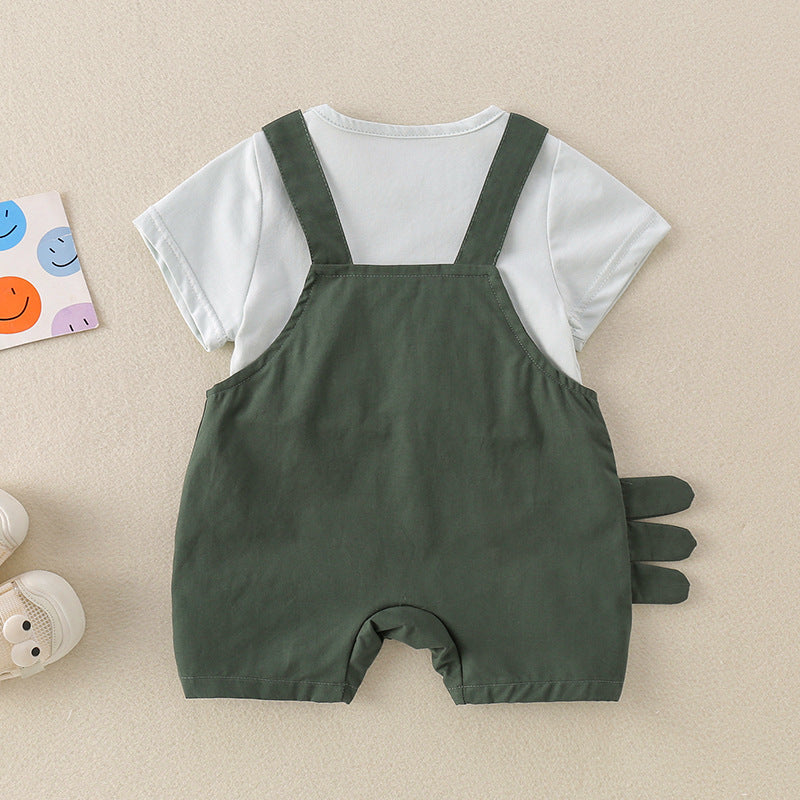 Playful Crocodile Applique Baby Overall & T-Shirt Set