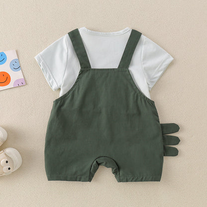 Playful Crocodile Applique Baby Overall & T-Shirt Set