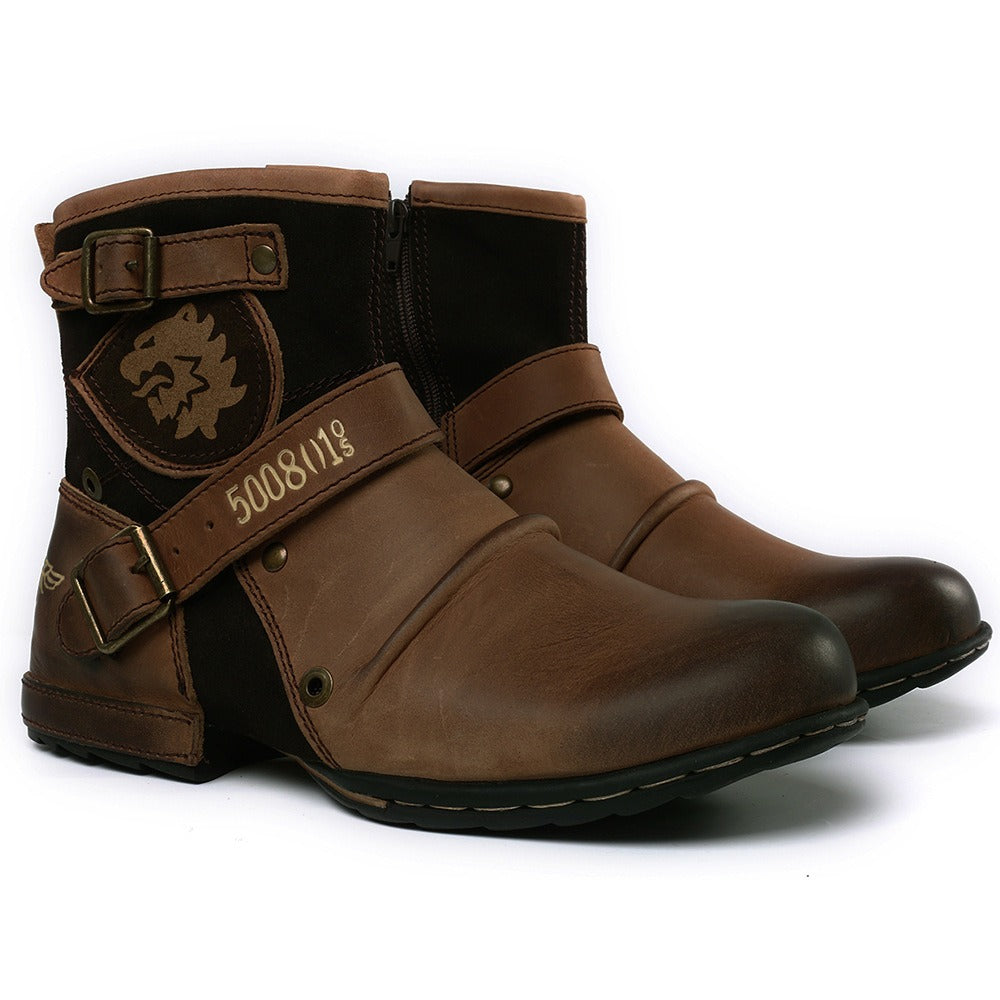 Men's Vintage Western Buckle Leather Ankle Boots