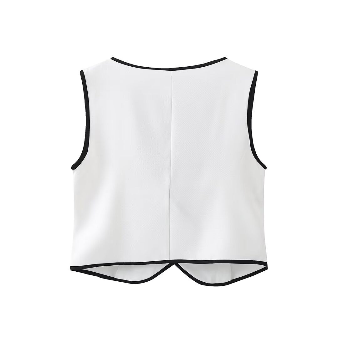 Monochrome Contrast Piping Vest & Wide-Leg Trouser Set