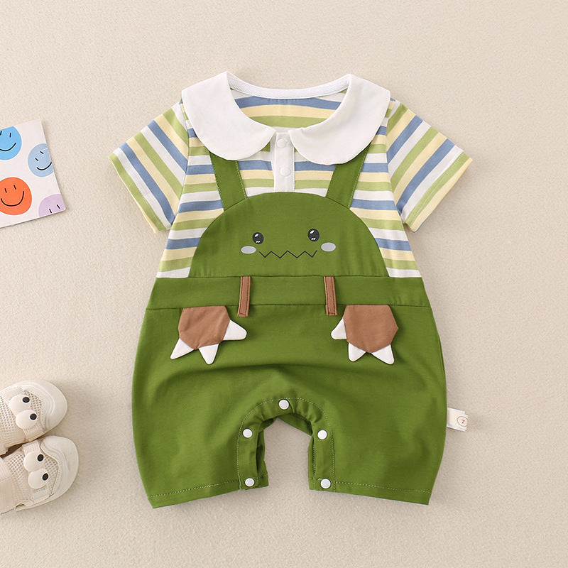 Cute Cartoon Dinosaur Striped Baby Romper Onesie