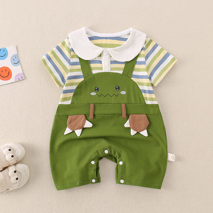 Cute Cartoon Dinosaur Striped Baby Romper Onesie