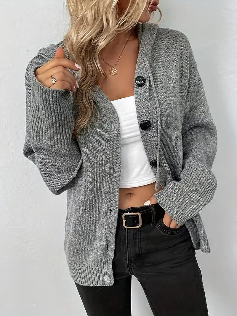 Cozy Button-Up Hooded Knit Cardigan