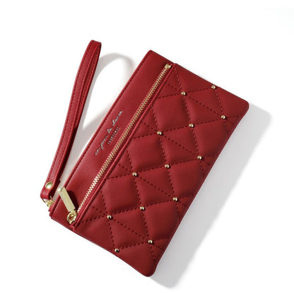 Rivet Studded Quilted PU Leather Wristlet Wallet