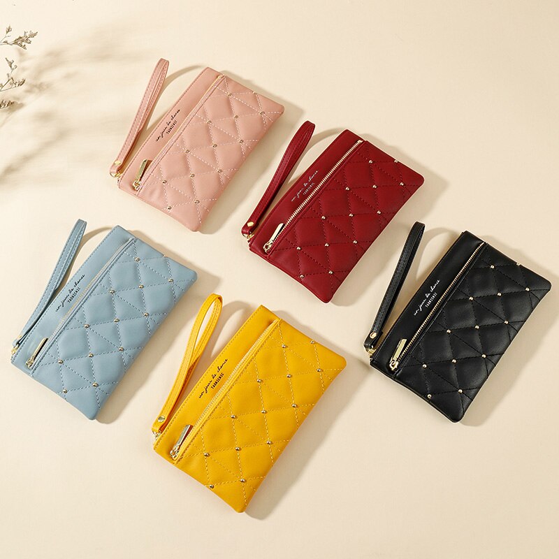 Rivet Studded Quilted PU Leather Wristlet Wallet