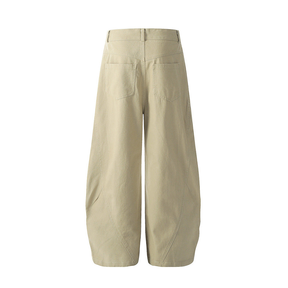 Multi-Button Curved Seam Wide-Leg "Banana" Trousers