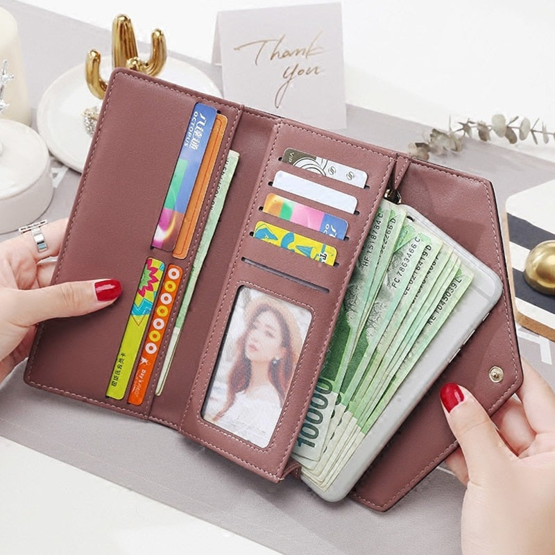 Geometric Envelope Flap Leather Long Clutch Wallet