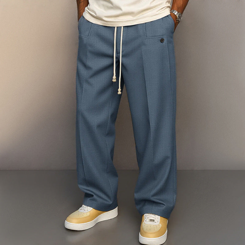 Minimalist Wide-Leg Drawstring Suit Trousers