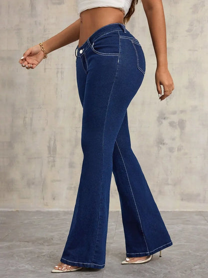 High-Waist Flare Jeans with Contrast Stitching