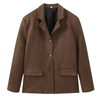 Vintage Faux Suede Button-Up Blazer Jacket
