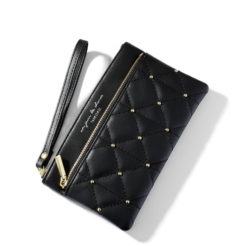 Rivet Studded Quilted PU Leather Wristlet Wallet