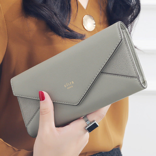 Geometric Envelope Flap Leather Long Clutch Wallet