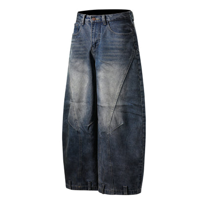 Vintage Sun-Faded Paneled Wide-Leg Denim Trousers