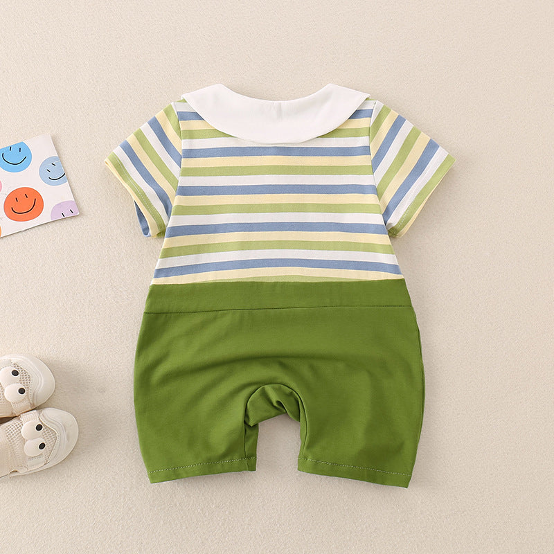 Cute Cartoon Dinosaur Striped Baby Romper Onesie