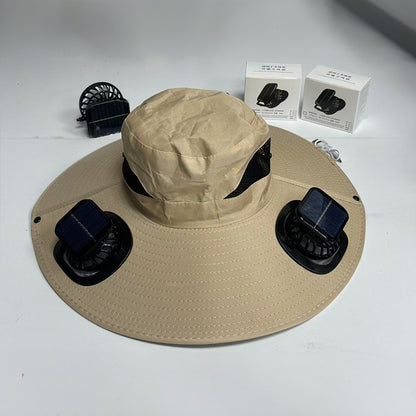 Dual Solar-Powered Fan Wide-Brim Safari Hat