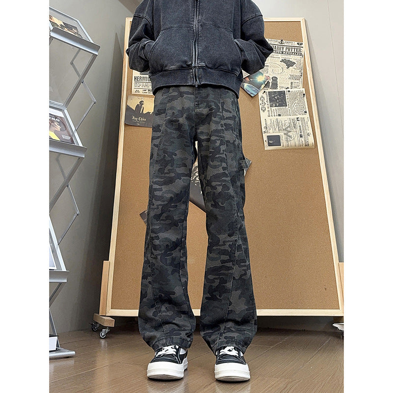 Dark Charcoal Camo Wide-Leg Utility Trousers