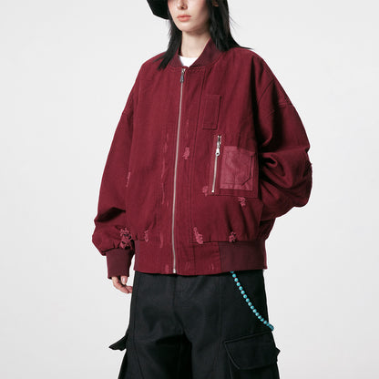 Minimalist Distressed Utility Bomber Jacket