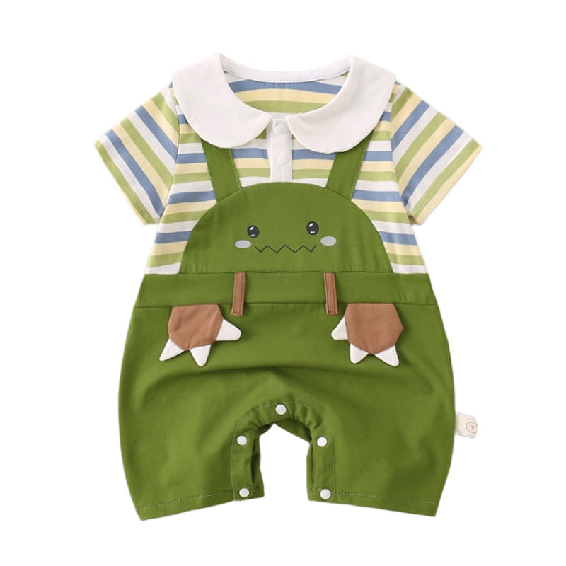 Cute Cartoon Dinosaur Striped Baby Romper Onesie