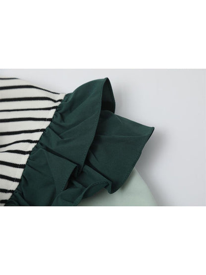 Layered Ruffle Striped Patchwork 2-in-1 Blouse
