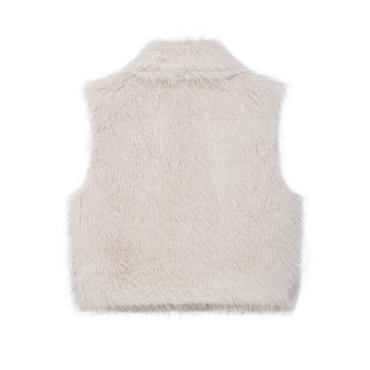 Plush Cropped Faux Fur Collar Vest"