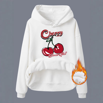 Retro Cherry Sweet Plush Fleece Hoodie
