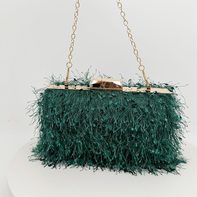 Elegance Feathered Tassel Evening Clutch & Crossbody