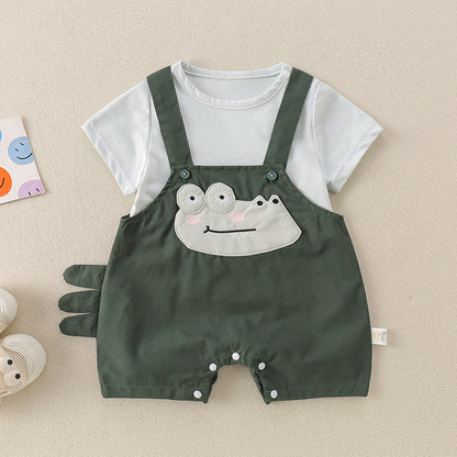 Playful Crocodile Applique Baby Overall & T-Shirt Set