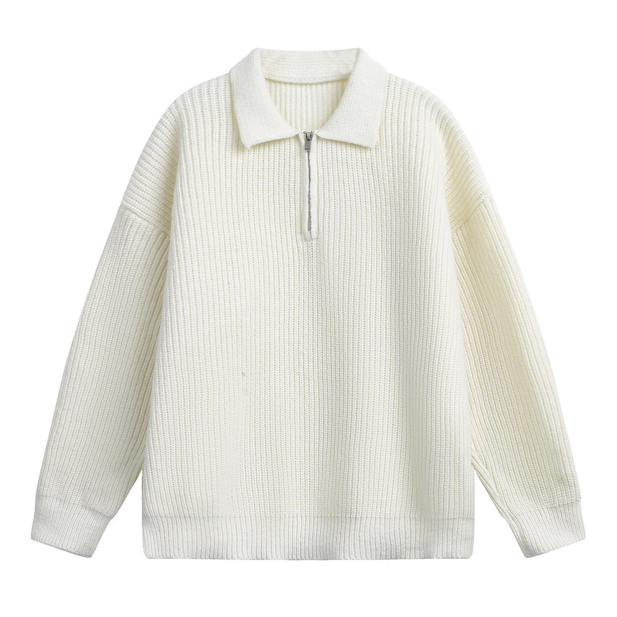 Minimalist Ribbed Lapel Quarter-Zip Sweater