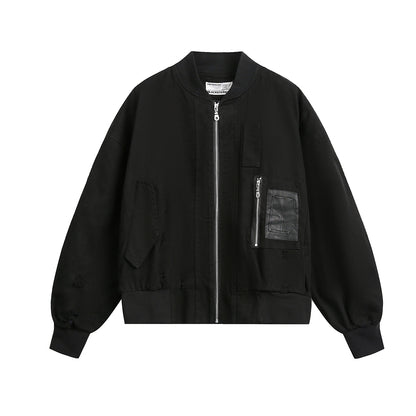 Minimalist Distressed Utility Bomber Jacket
