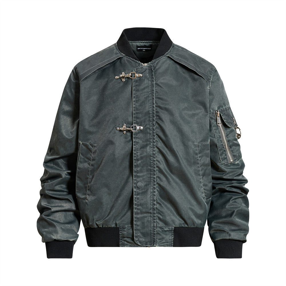 Vintage Washed Utility Flight Jacket with Buckles
