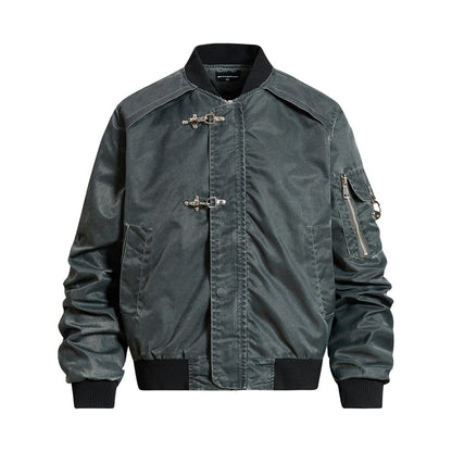 Vintage Washed Utility Flight Jacket with Buckles