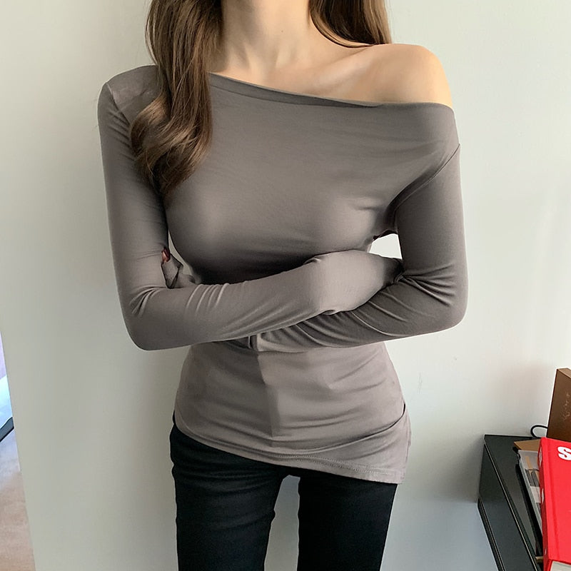 Off-Shoulder Skew Collar Asymmetric Draped Top