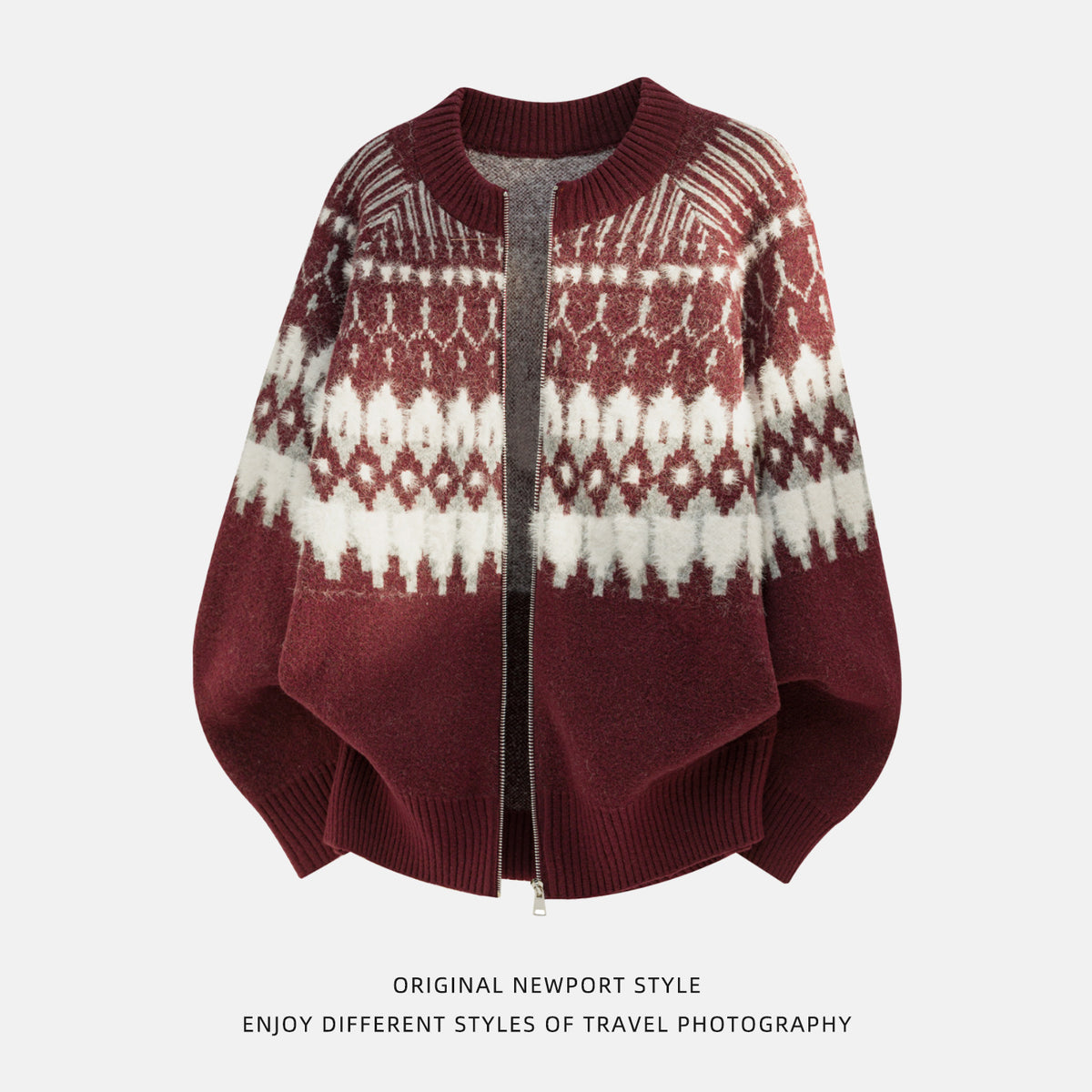 Vintage Fair Isle Full-Zip Knit Cardigan Jacket
