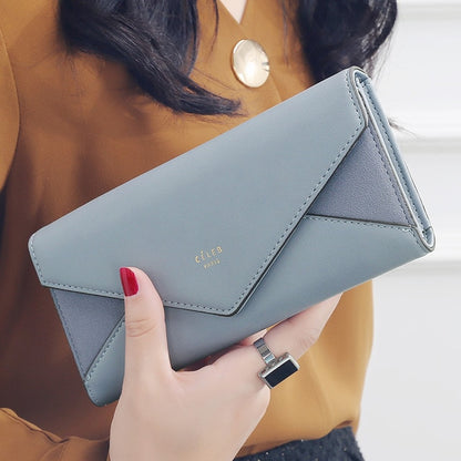 Geometric Envelope Flap Leather Long Clutch Wallet